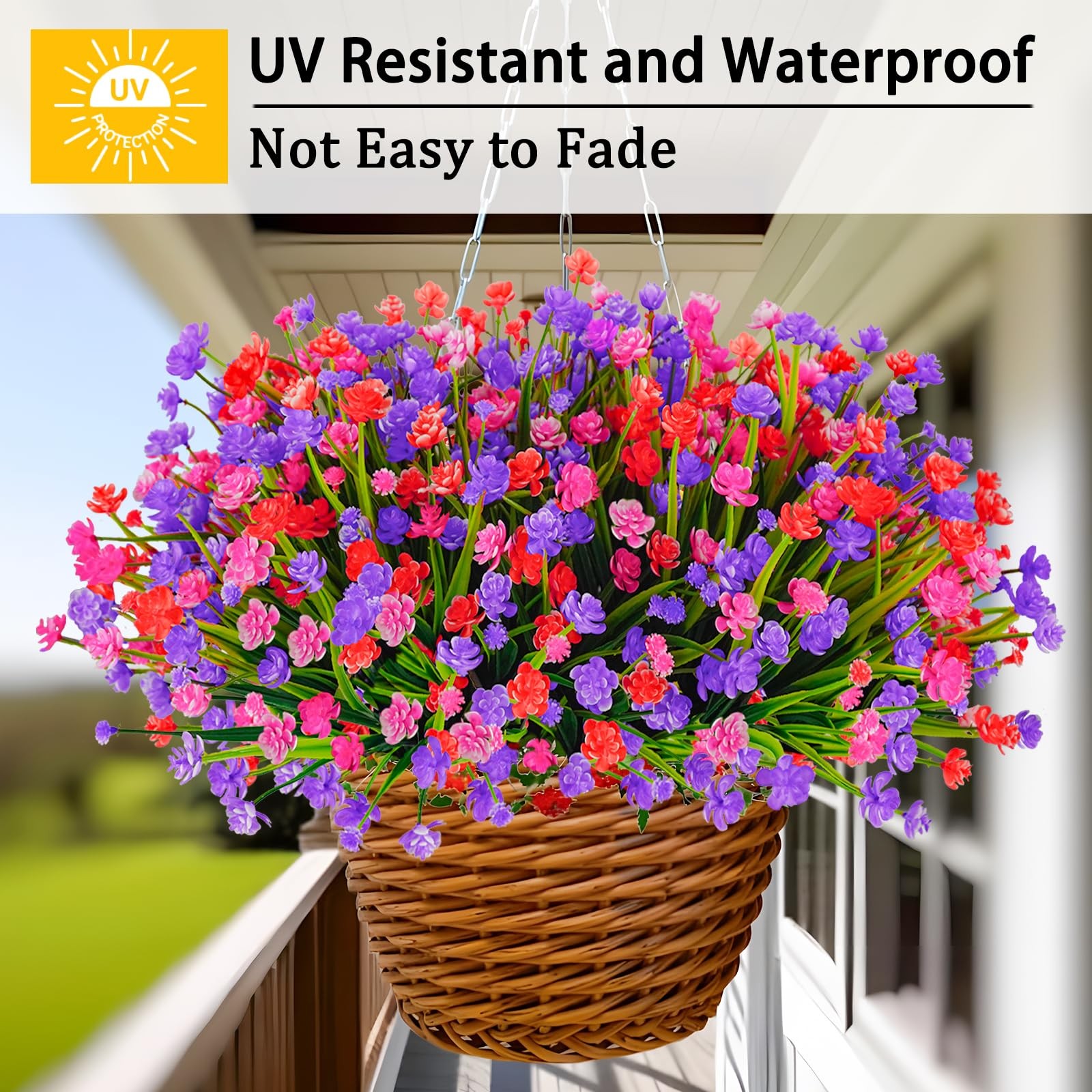 36 Pcs Artificial Flowers for Outdoors, UV Resistant Faux Plastic Plants, Fak…