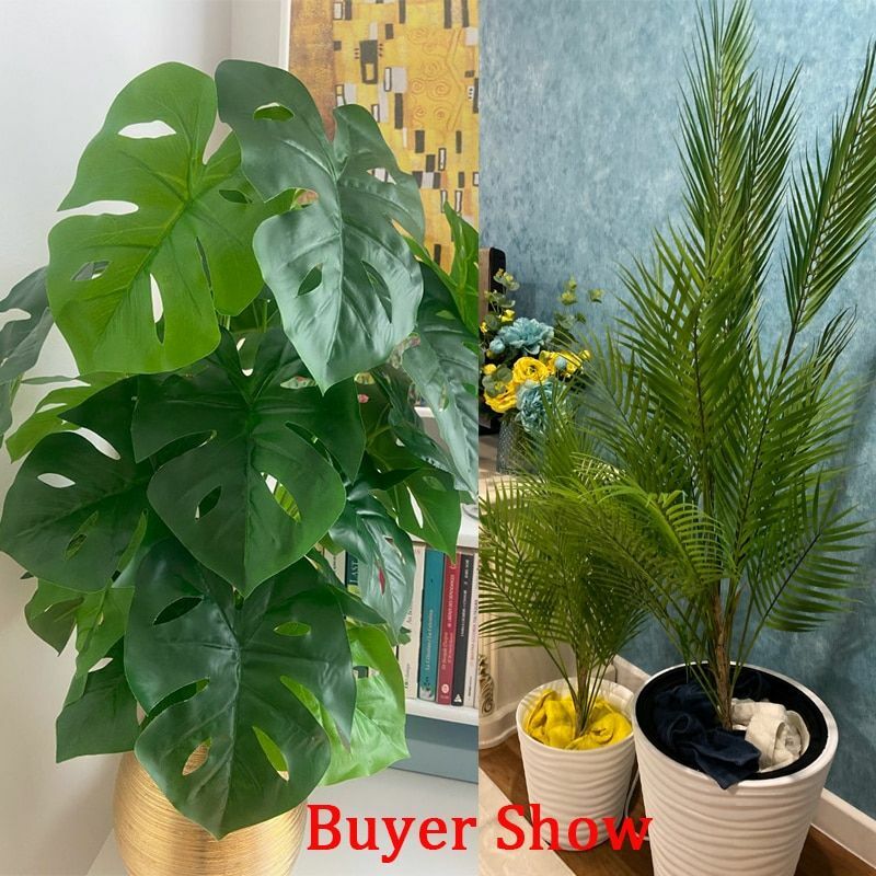 Tropical Large Palm Green Plant Leaves Tree Artificial Monstera Home Decoration