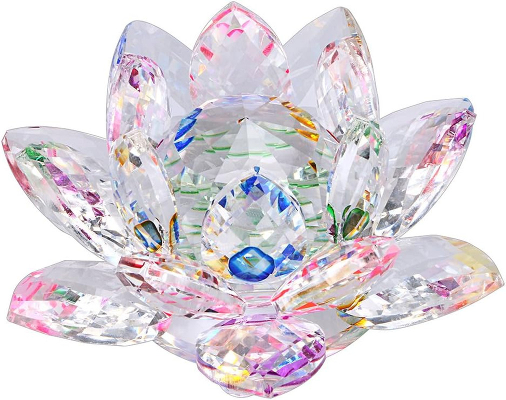 Sparkle Crystal Lotus Flower Hue Reflection Feng Shui Home Decor with Gift Box (