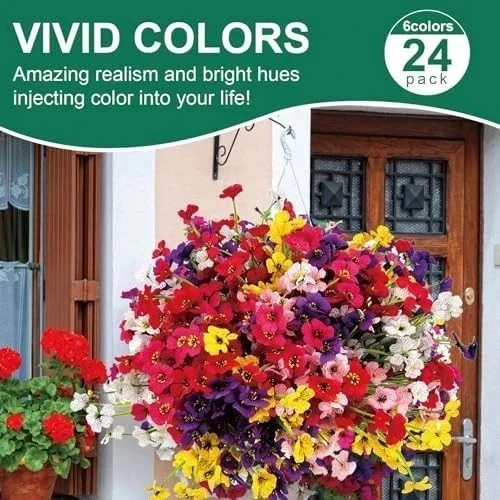 24 Pcs (6 Color) UV Resistant Outdoor Artificial Faux Flowers Plants Realistic P
