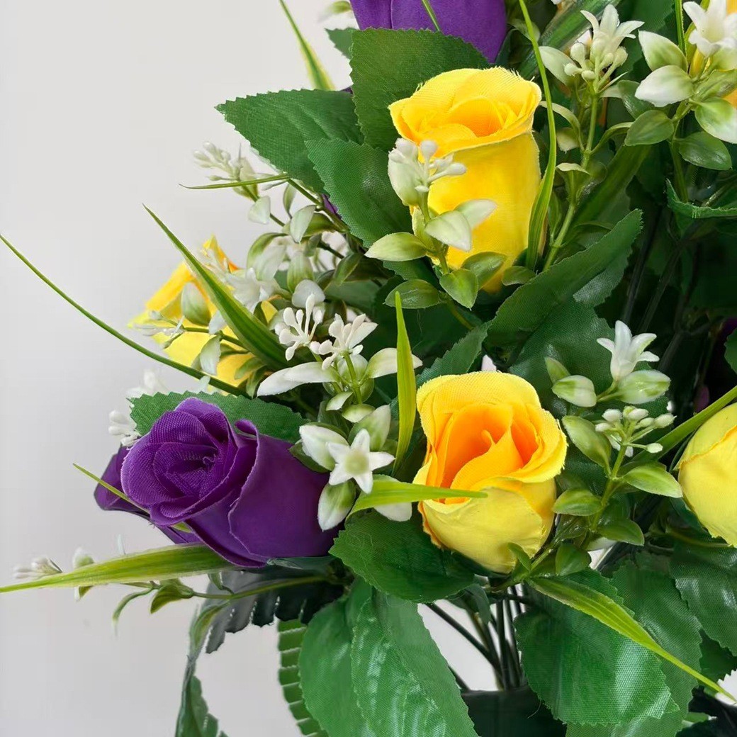 2 Pack Silk Bouquets Purple Yellow Green 43cm for Memorial Home Decor