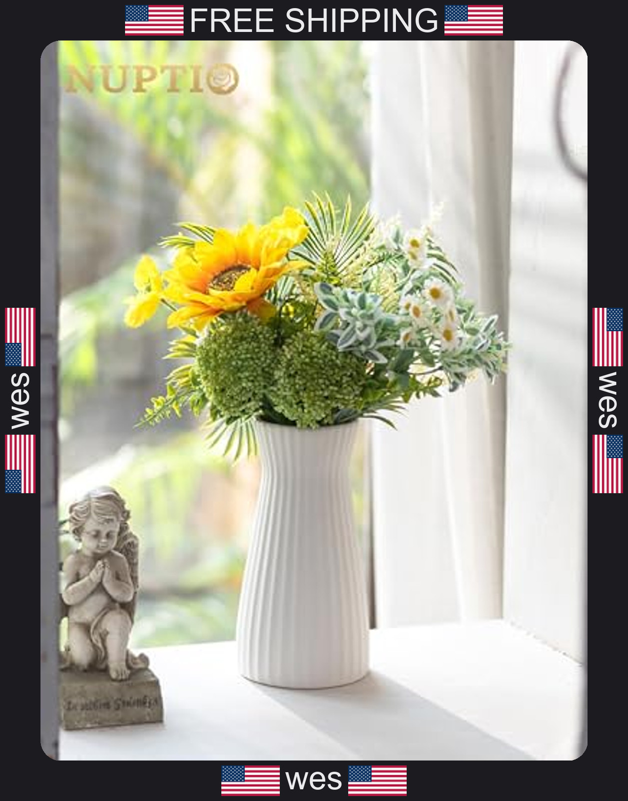 NUPTIO white ceramic flower vase 7.9 inches tall unglazed pampas grass