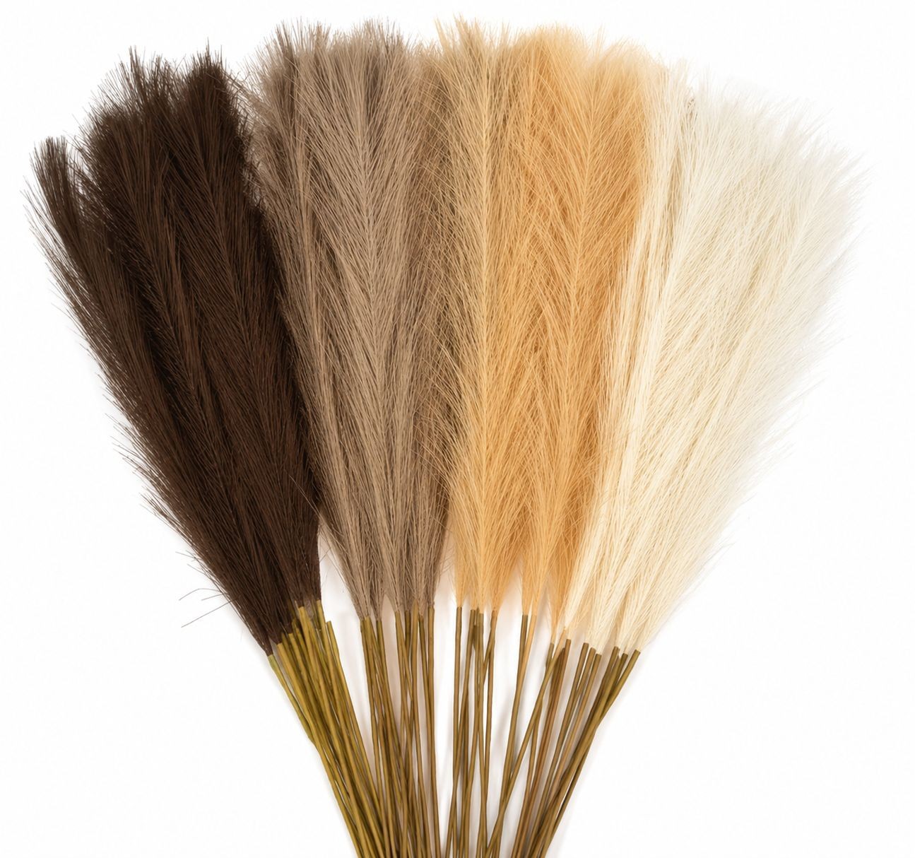 42 Piece Faux Pampas Grass Set Neutral Pampas Stems Beige Cream Taupe Brown Boho