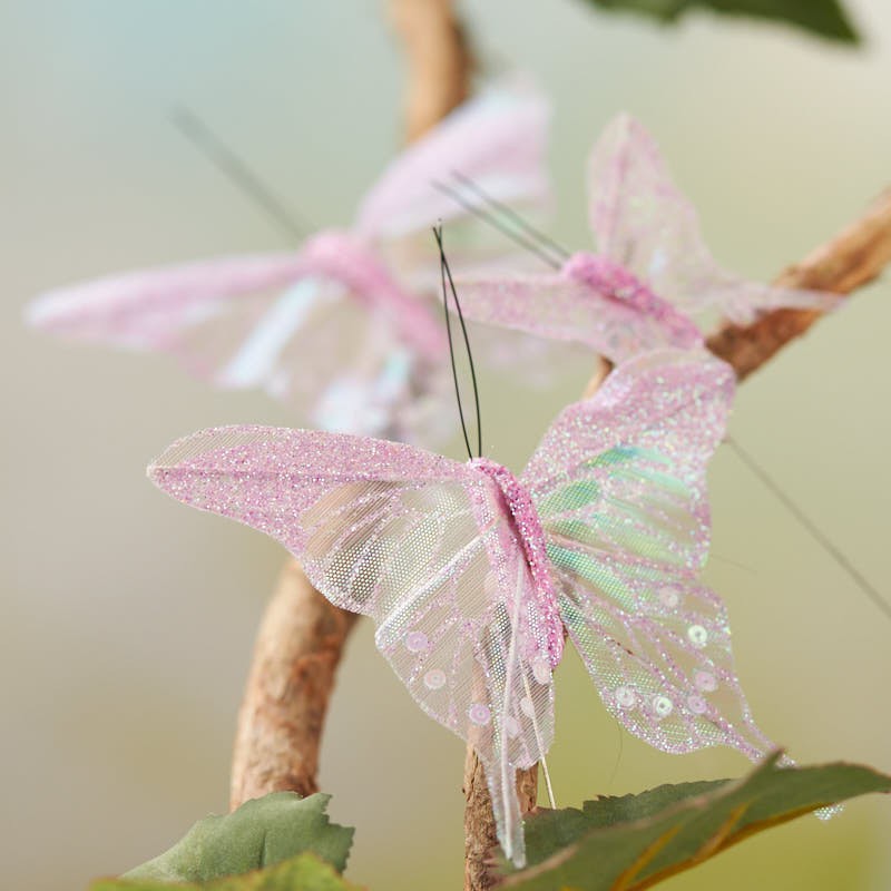 Lot of 12 Pink Sparkling SheerAssorted Sized Artificial Butterflies
