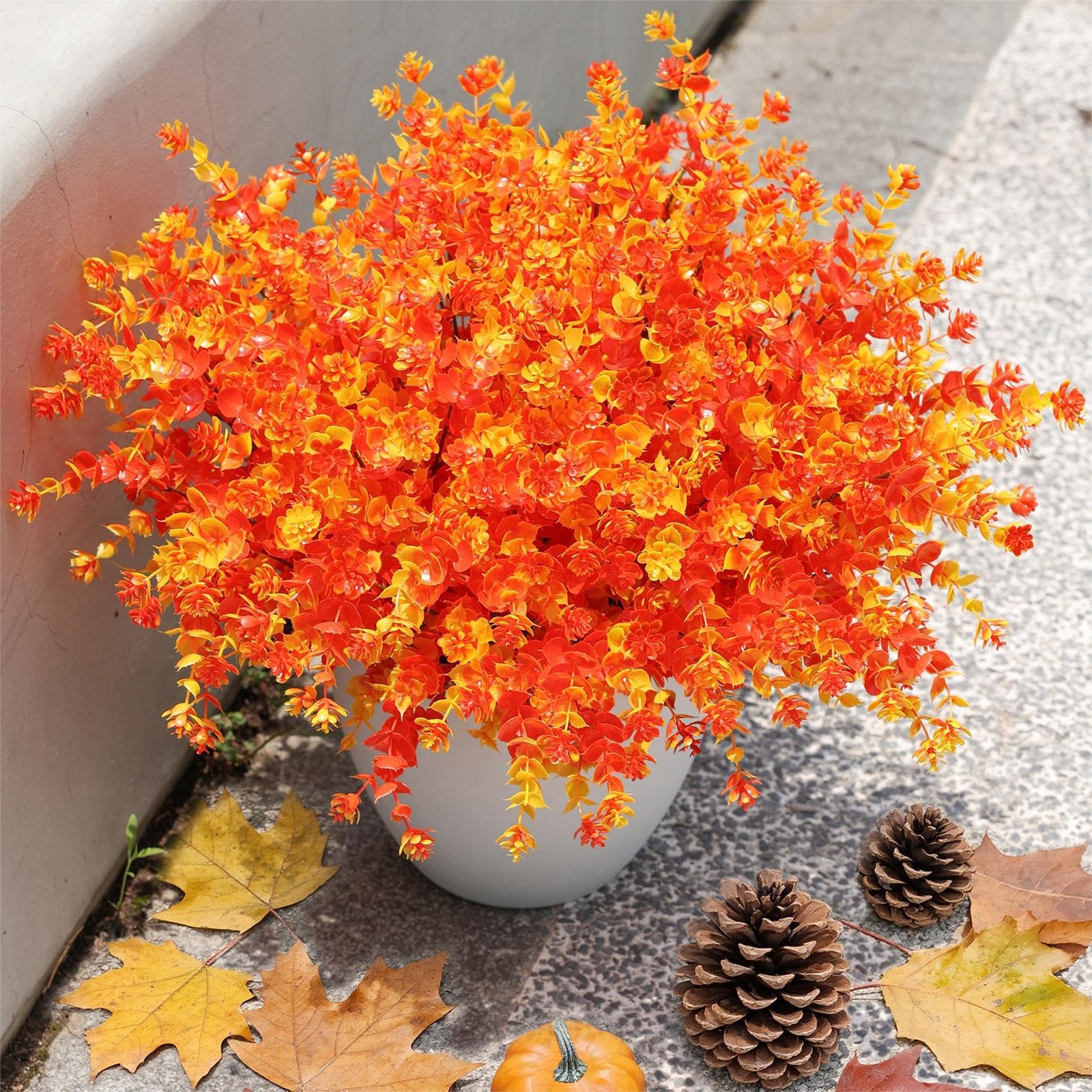 Artificial Fall Flowers Outdoor Decor, 12 Bundles Faux Orange Daisy Plants