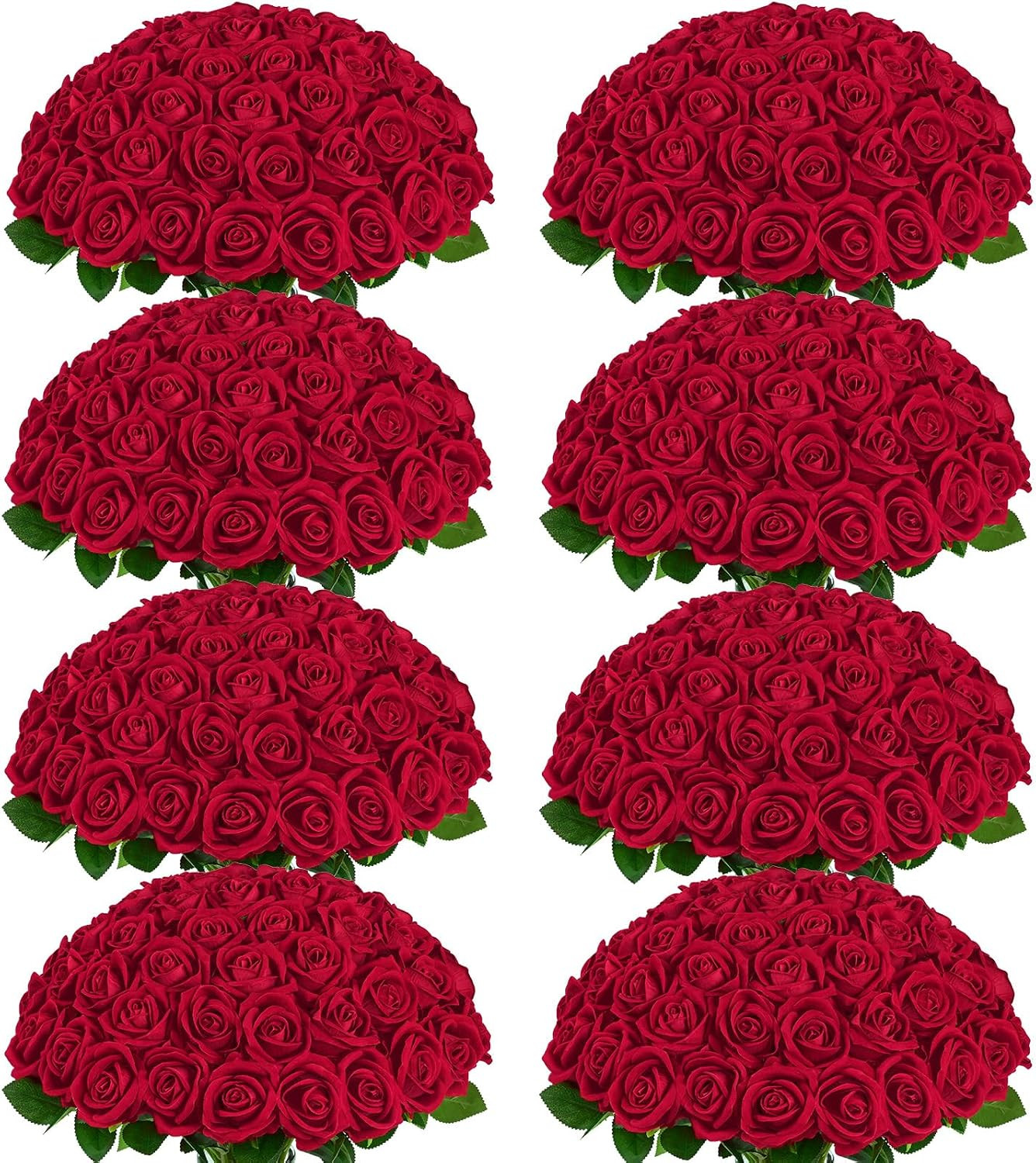 200 Pcs Red Roses Artificial Flowers, Real Touch Velvet Roses Bouquet Fake Flowe