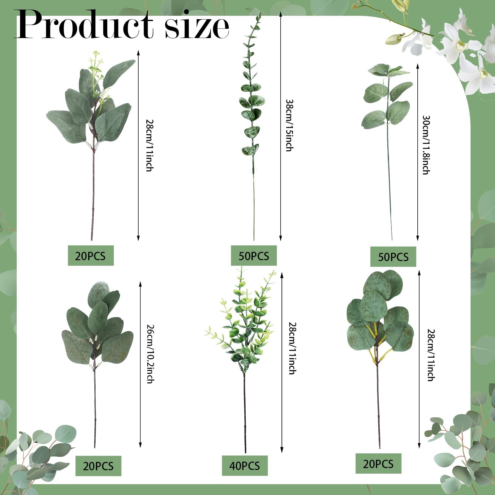 200 Pcs Mixed Eucalyptus Leaves Stems – Bulk Faux Greenery for DIY Bouquets & De