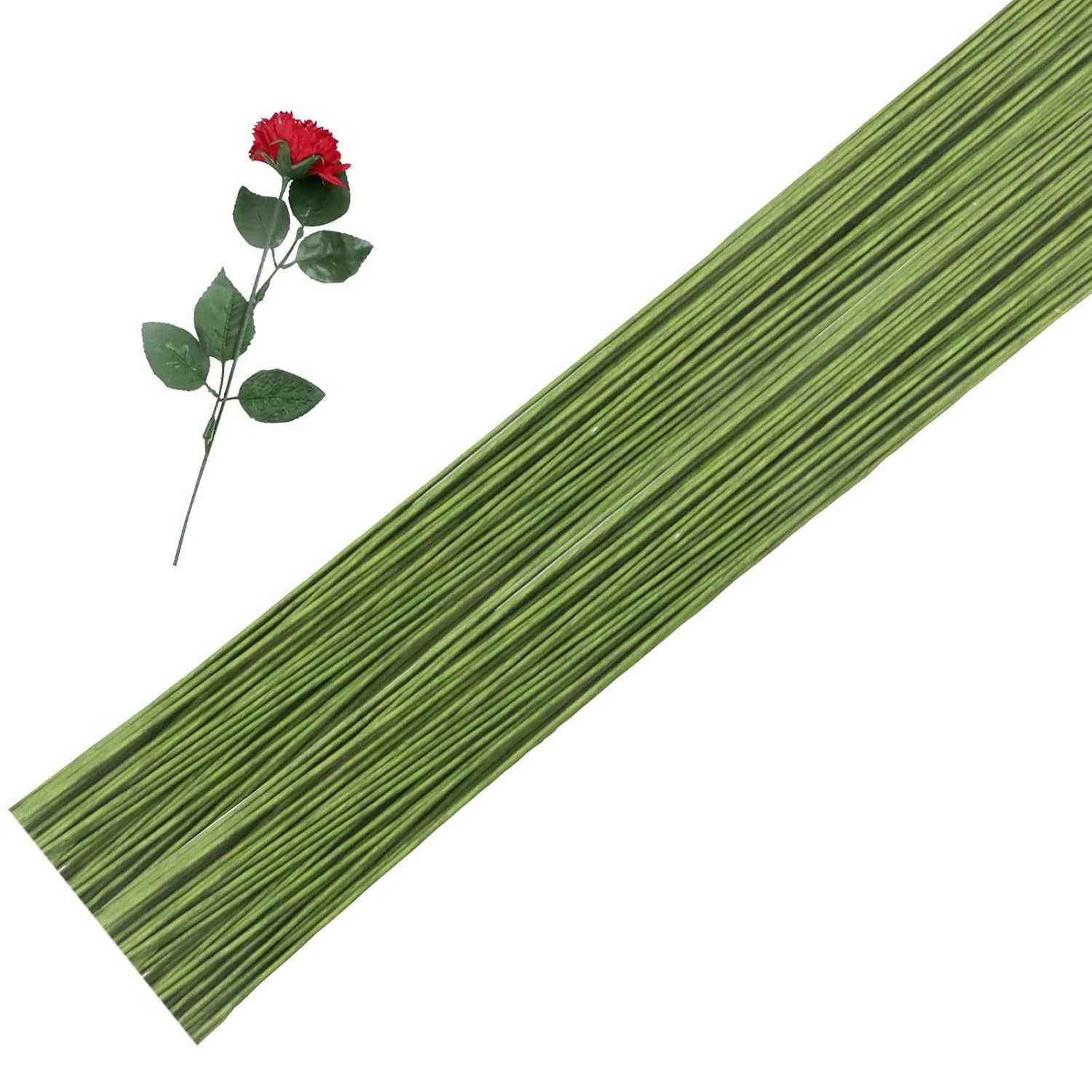 16-inch 18 Gauge Green Paper Covered Floral Wire Stems for DIY Crafts
