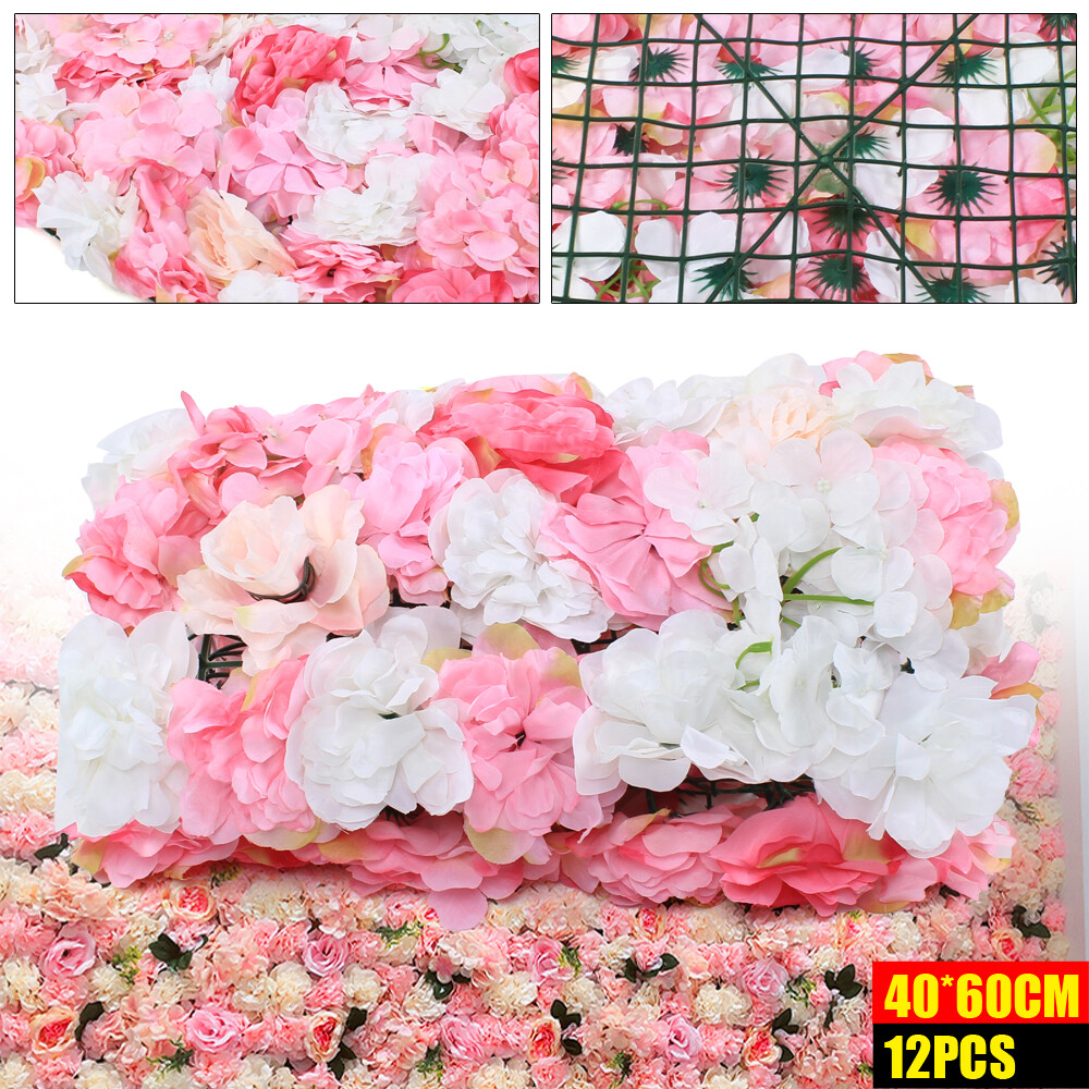 12Pc Rose Flower Wall Panels Artificial Silk Wedding Decor Party Home Floral DIY