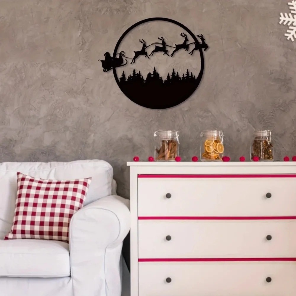 Large Round Merry Christmas Metal Wall Sign – Festive Home Decor