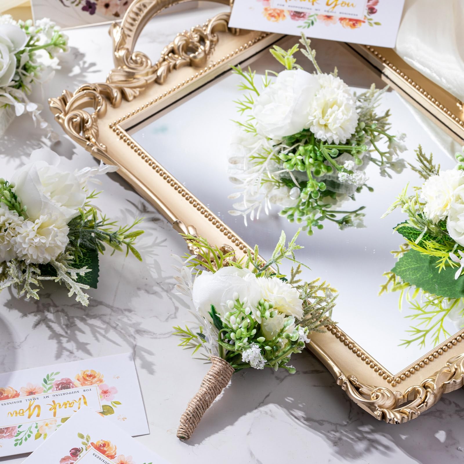 12 PCS Wedding Corsage And Boutonniere Set Retro White Artificial Rose