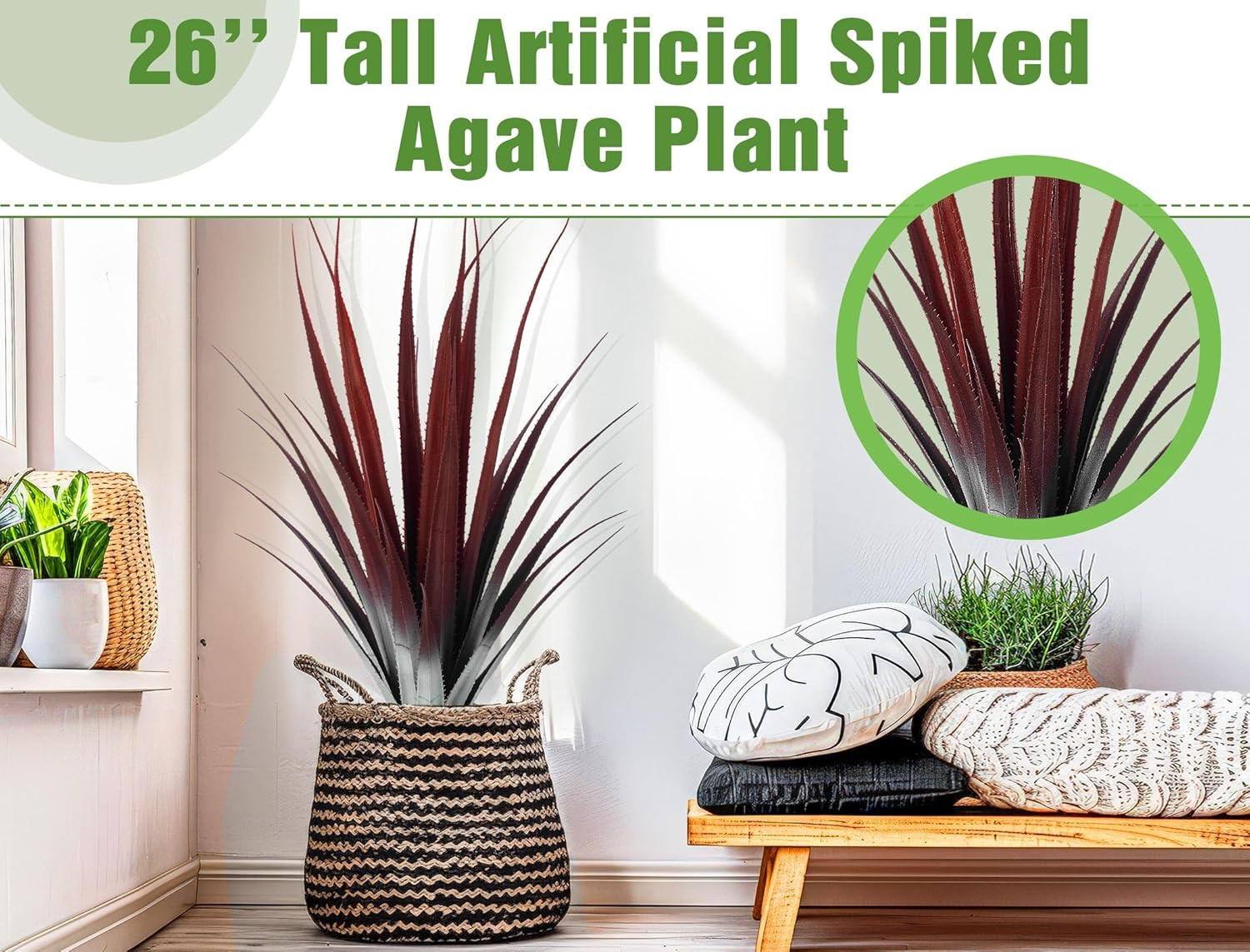 26” Realistic Red Aloe Vera Plant – UV Resistant Faux Agave for Home & Garden