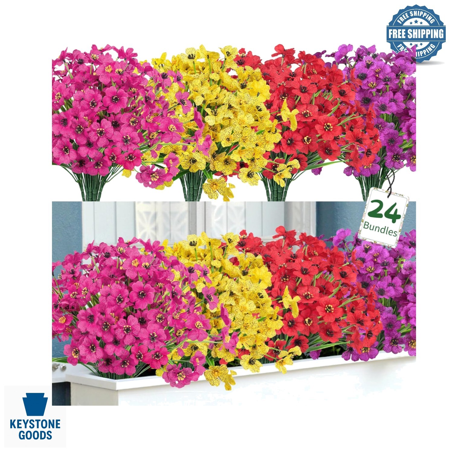 24PC Multicolor UV-Resistant Faux Outdoor Flower Bundles for Garden & Home Decor
