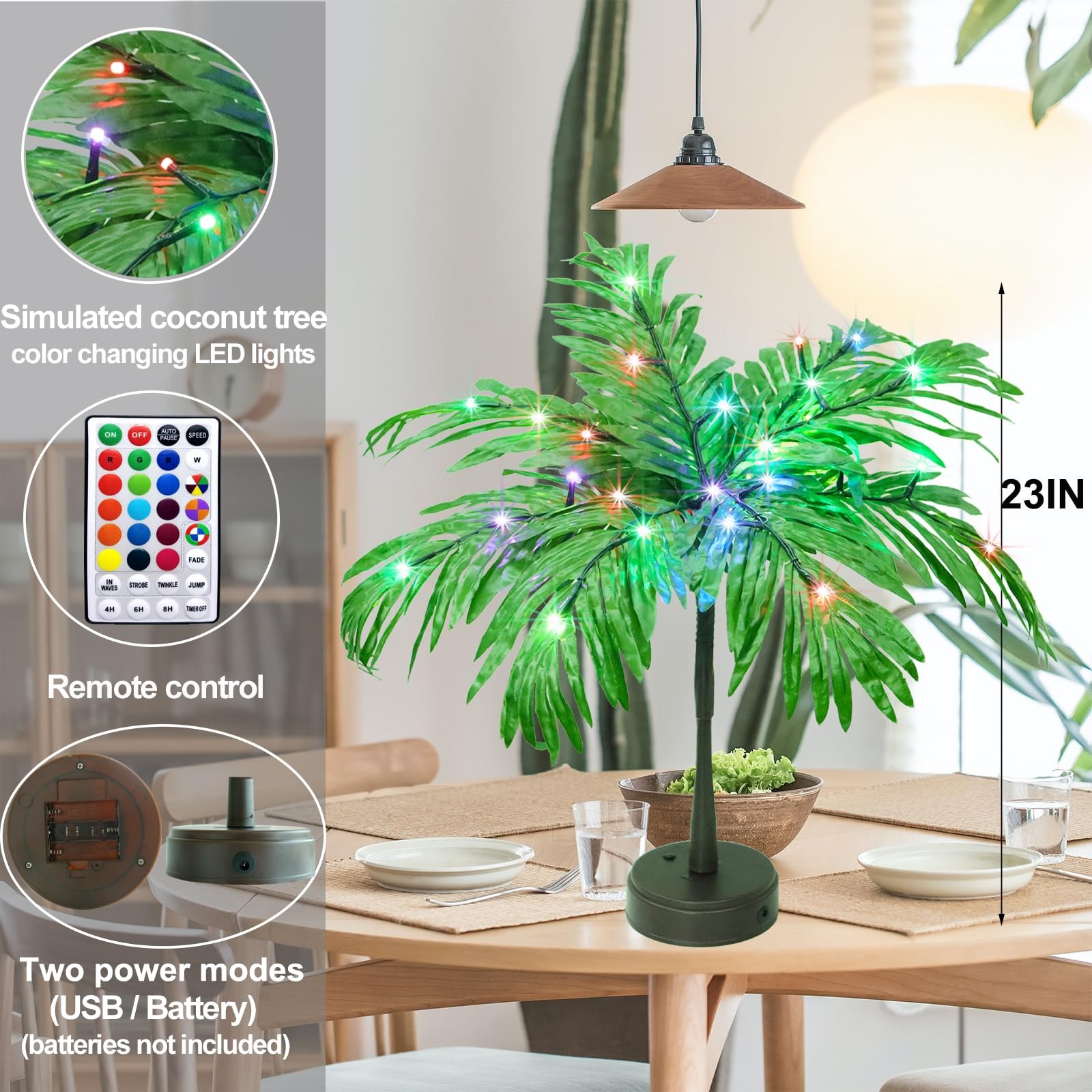 28 Colors Changing Light Up Palm Tree Table Decor, 1ft 1in, Color