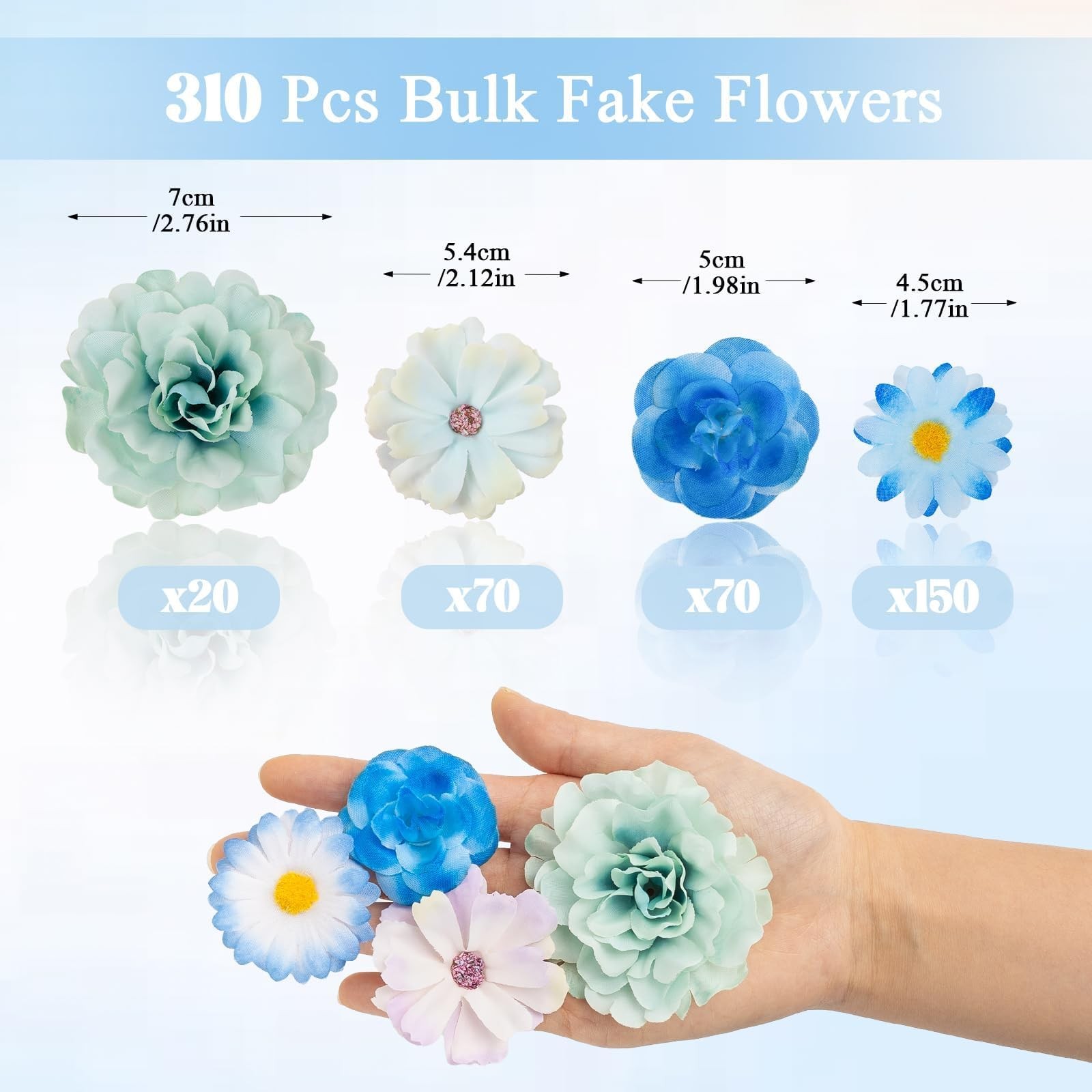 310 PCS Blue Mini Fake Flower Heads Artificial Silk Daisy Buds Floral DIY Craft