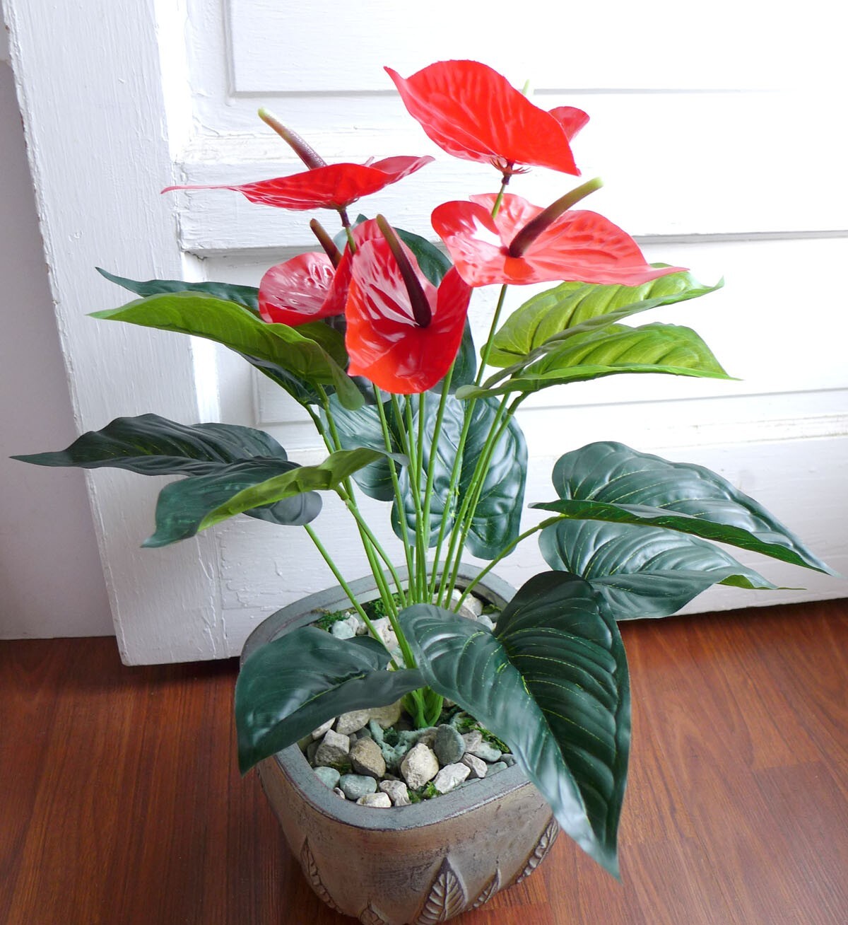 20″ Height Artificial Plant Tree Grass Lifelike Leaf 5 Palm Flowers Bush