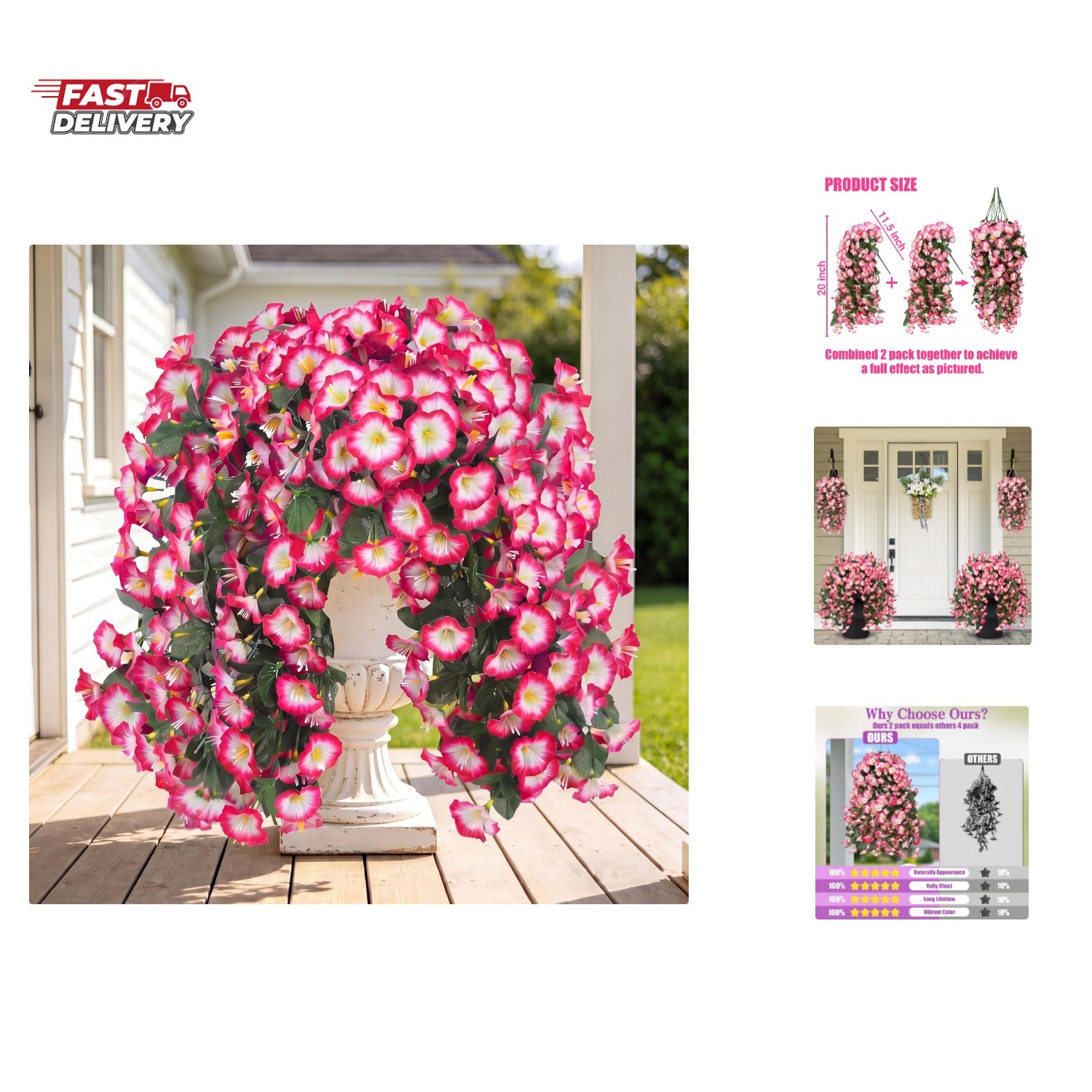 Artificial Fake Hanging Flowers Plants for Outdoor Outside Spring Summer Deco…