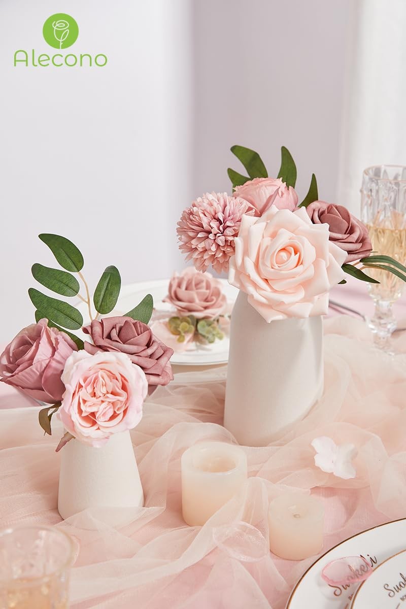 Artificial Flowers, Dusty Pink Silk Fake Flowers for DIY Wedding Bridal Bouqu…