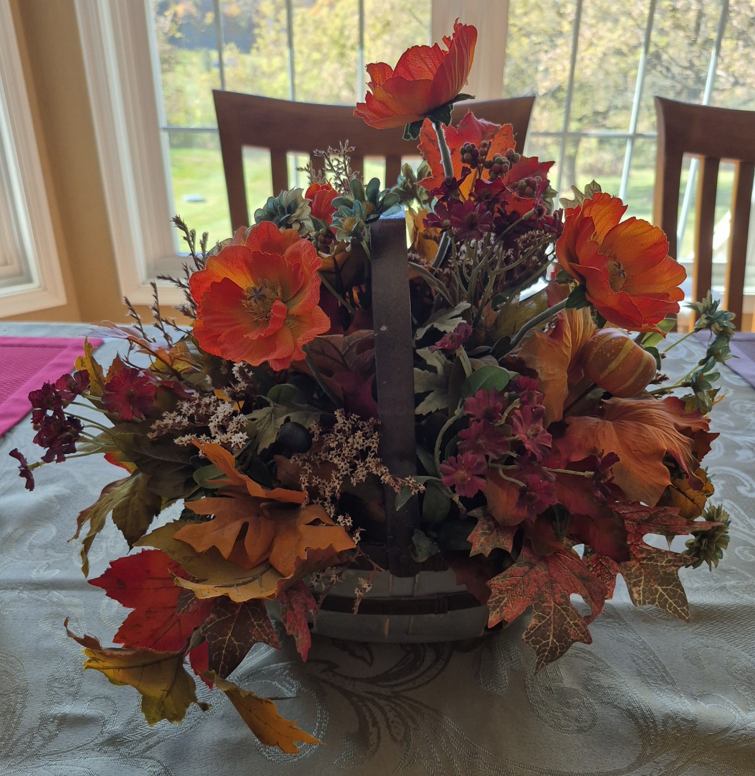 Autumn Fall Floral Basket Centerpiece Arrangement 18″
