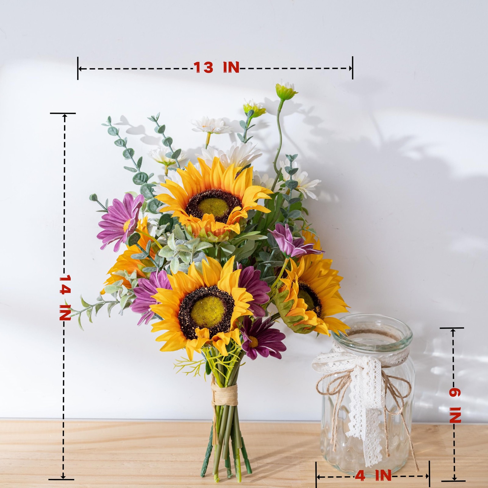 Artificial Sunflower, Daisy Bouquet, Vase, Faux Flowers, Centerpiece, Decor