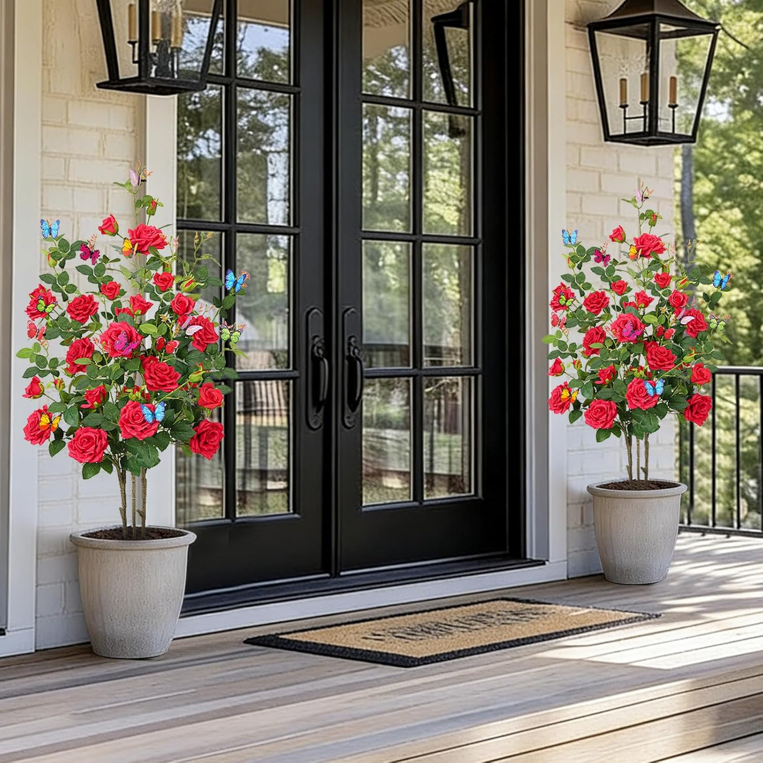 4FT Artificial Camellia Tree 2 Pack with Butterflies for Indoor/Outdoor Decor
