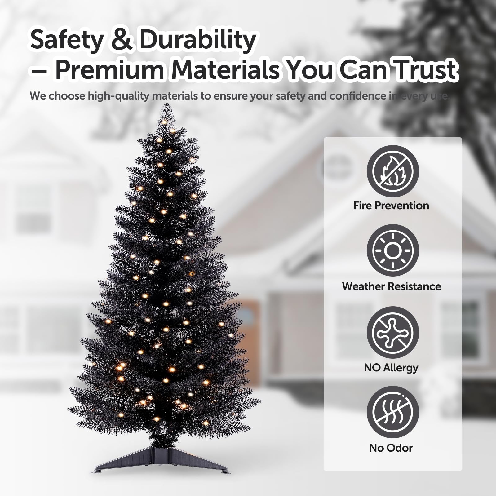 4ft Lighted Halloween Black Christmas Tree Artificial Christmas Tree with Lig…