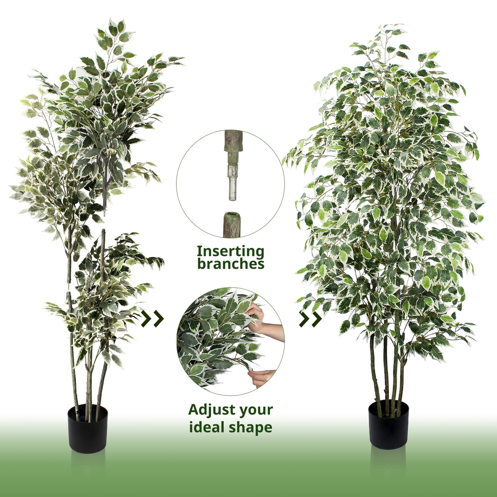 6 FT Artificial Ficus Tree 600 Leaves Faux Plants Indoor Tall with Black Pot …