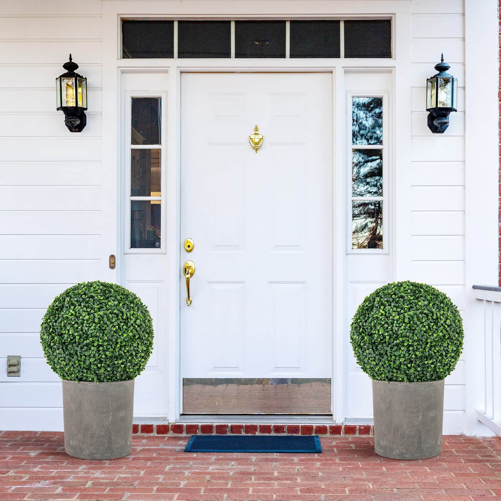 2 PCS 16″ Artificial Boxwood Topiary Balls Sun-protective Round Greenery Bushes