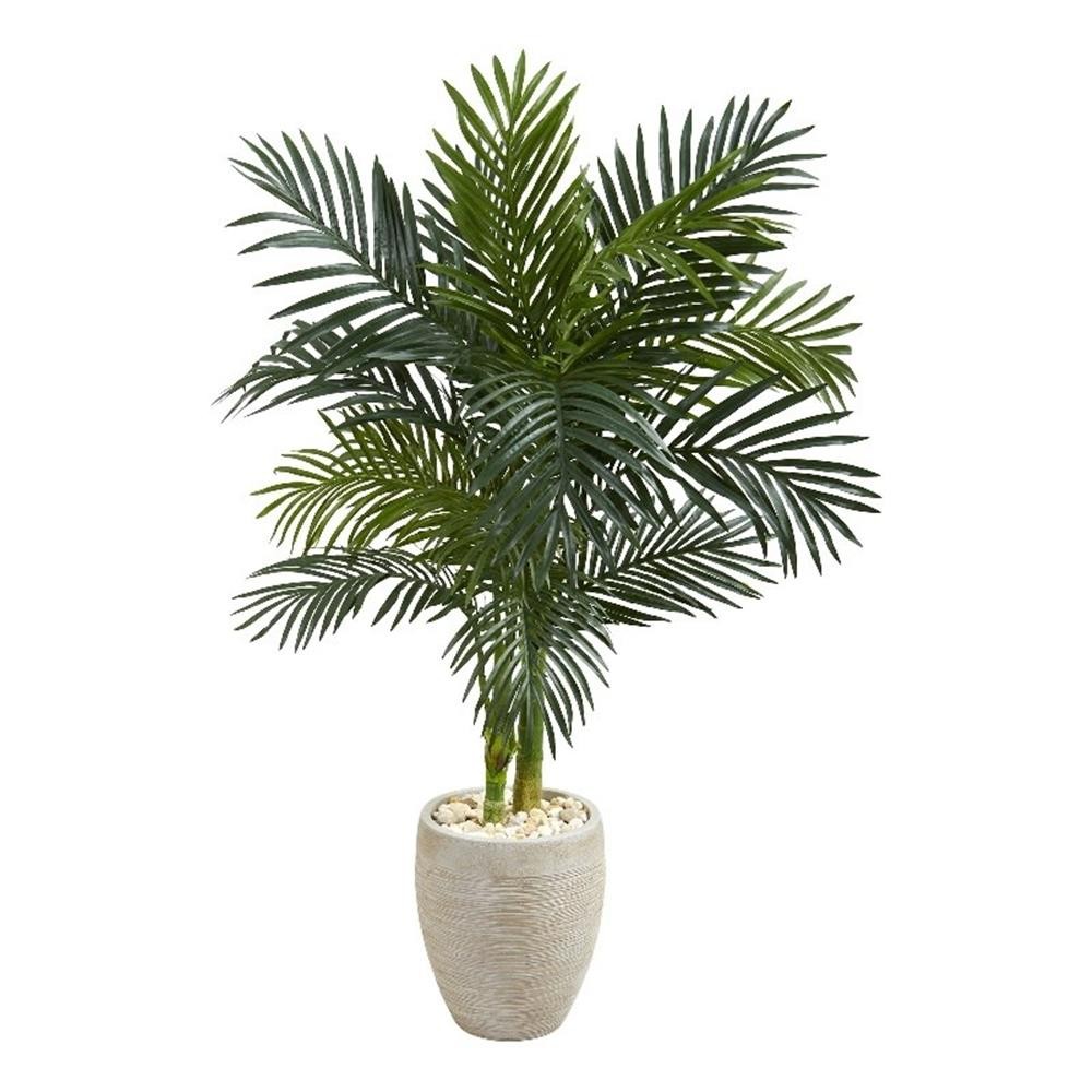 Pemberly Row 54″ Golden Cane Palm Artificial Tree Oval Planter in Green/Beige