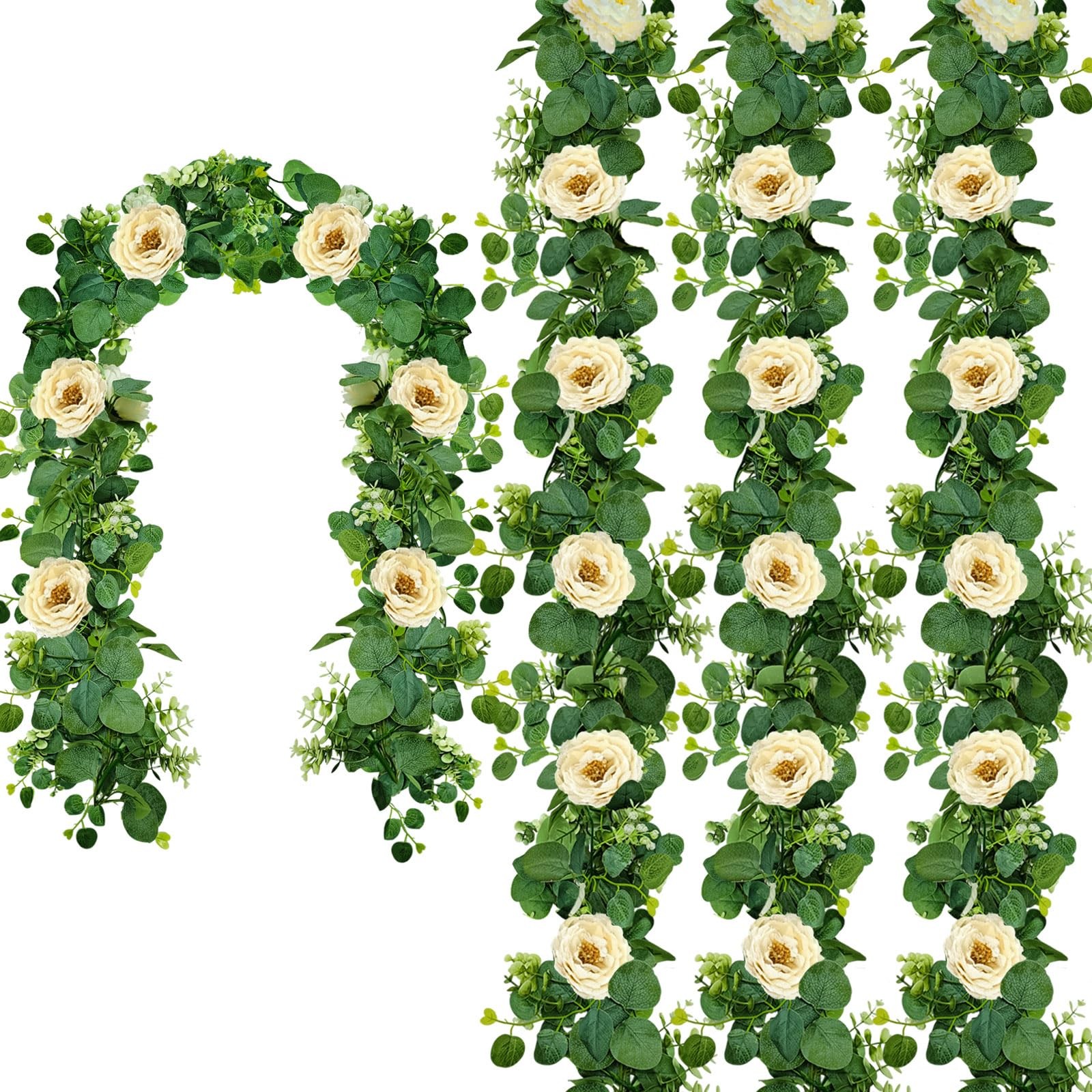 4 Packs 24FT Artificial Eucalyptus Flower Garland with White Camellias, Faux …