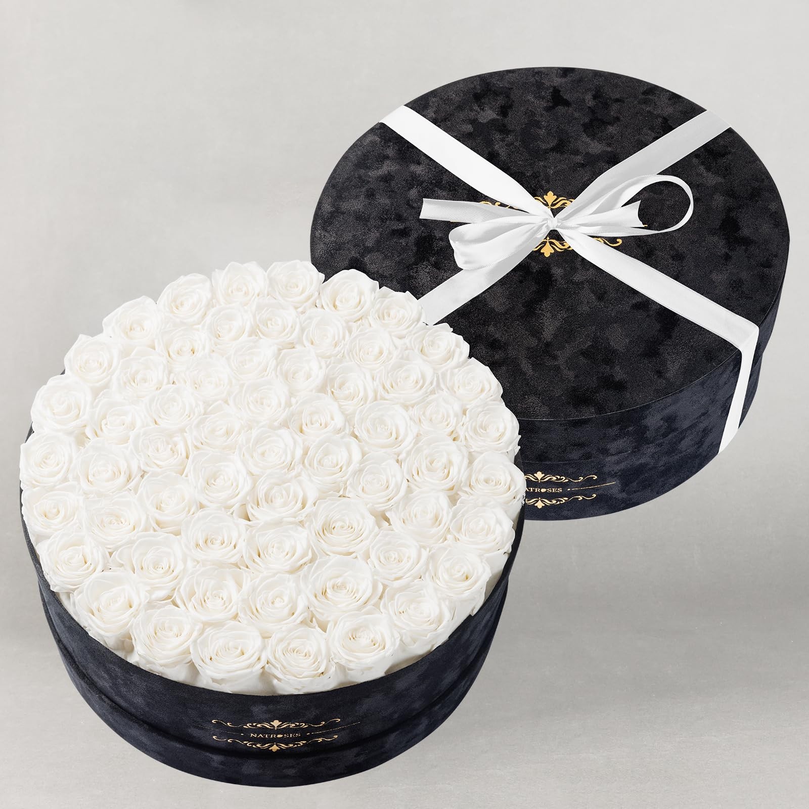 Gifts for Women – 60 Preserved Roses in Luxury Black Velvet Box, Preserved Fl…