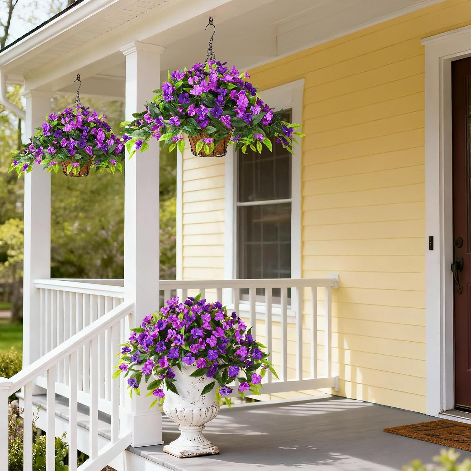 2 Bundles Artificial Flowers, UV Resistant Faux Silk Outdoor Planter Decor