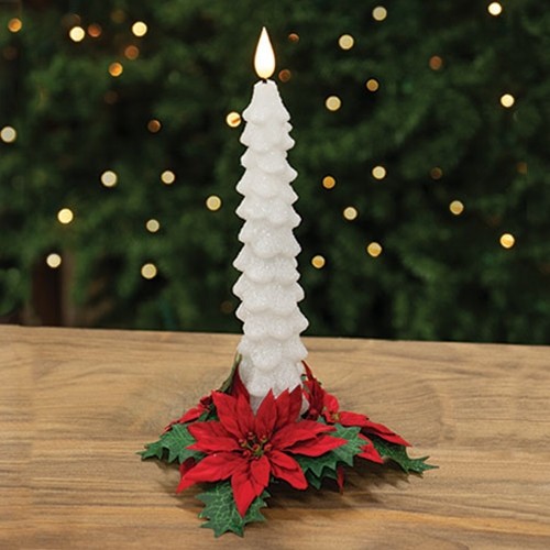 Leafy Poinsettia Taper Candle / Napkin Ring 1″ Inner Diameter Christmas Winter