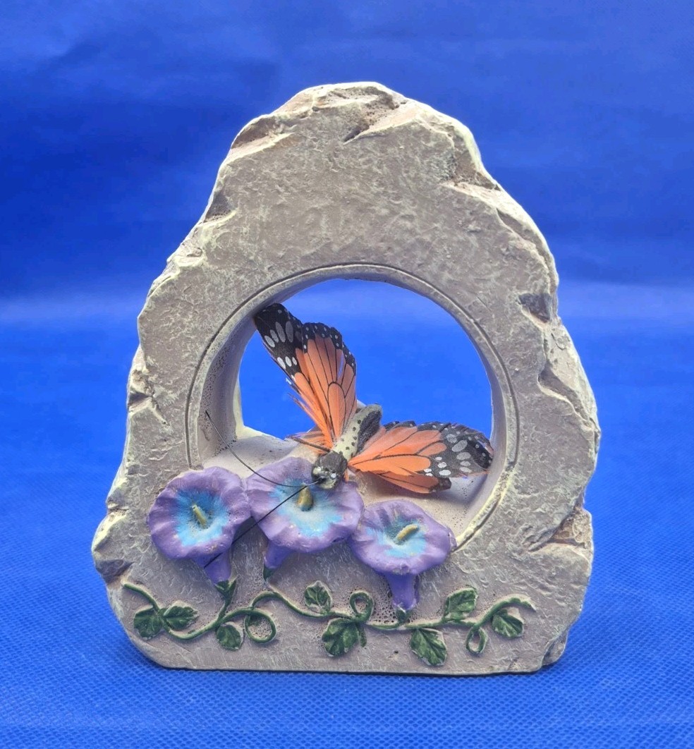 Butterfly Decor Feather Monarch Morning Glories in Faux Stone Arch 5×6″