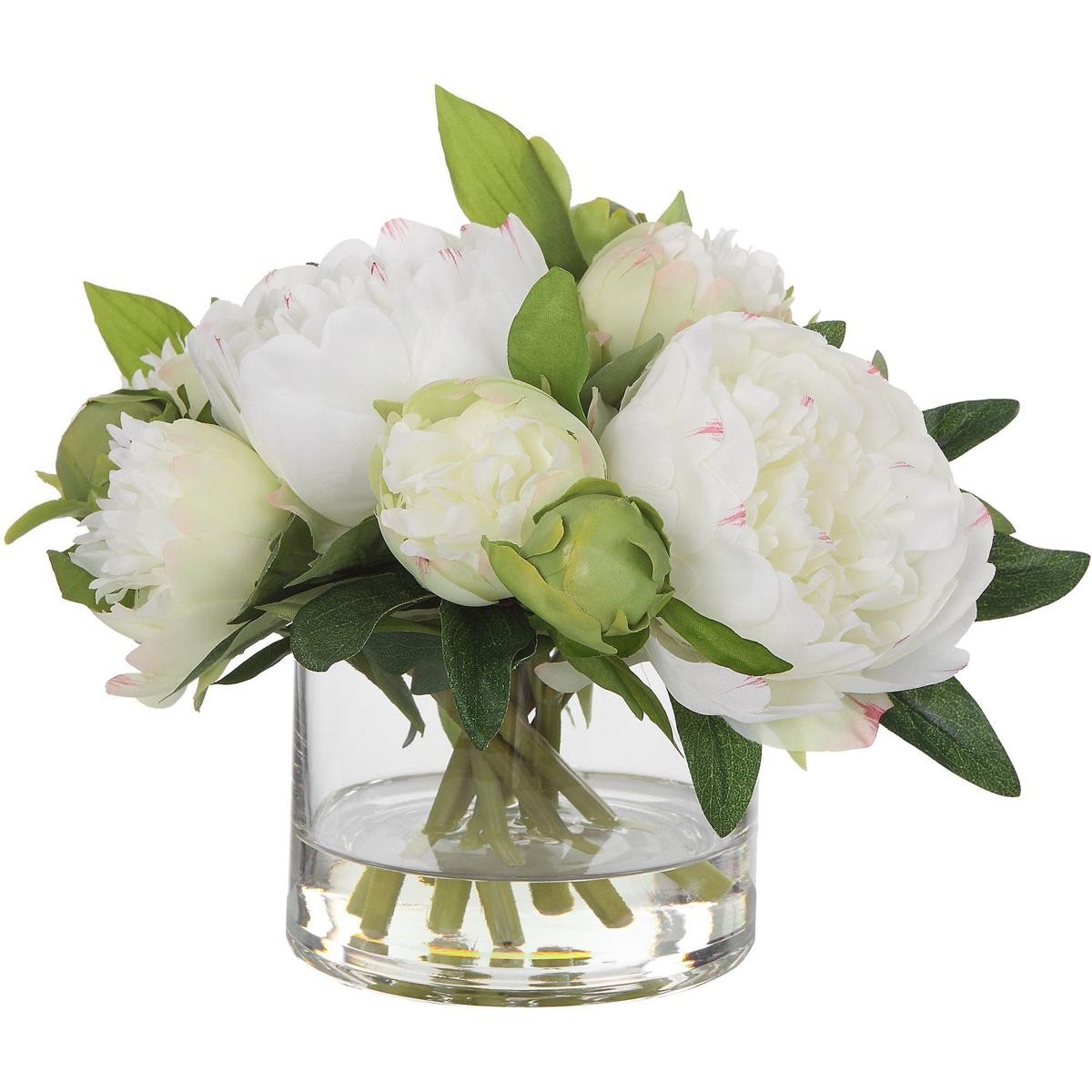 Uttermost 60198 Garden Peony White and Green with Clear Glass Bouquet