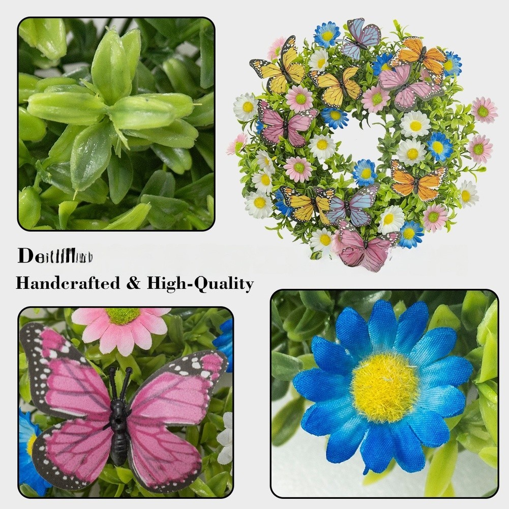 Lightweight 180g Spring Wreath Butterflies Daisies Eucalyptus 35cm For Home Use
