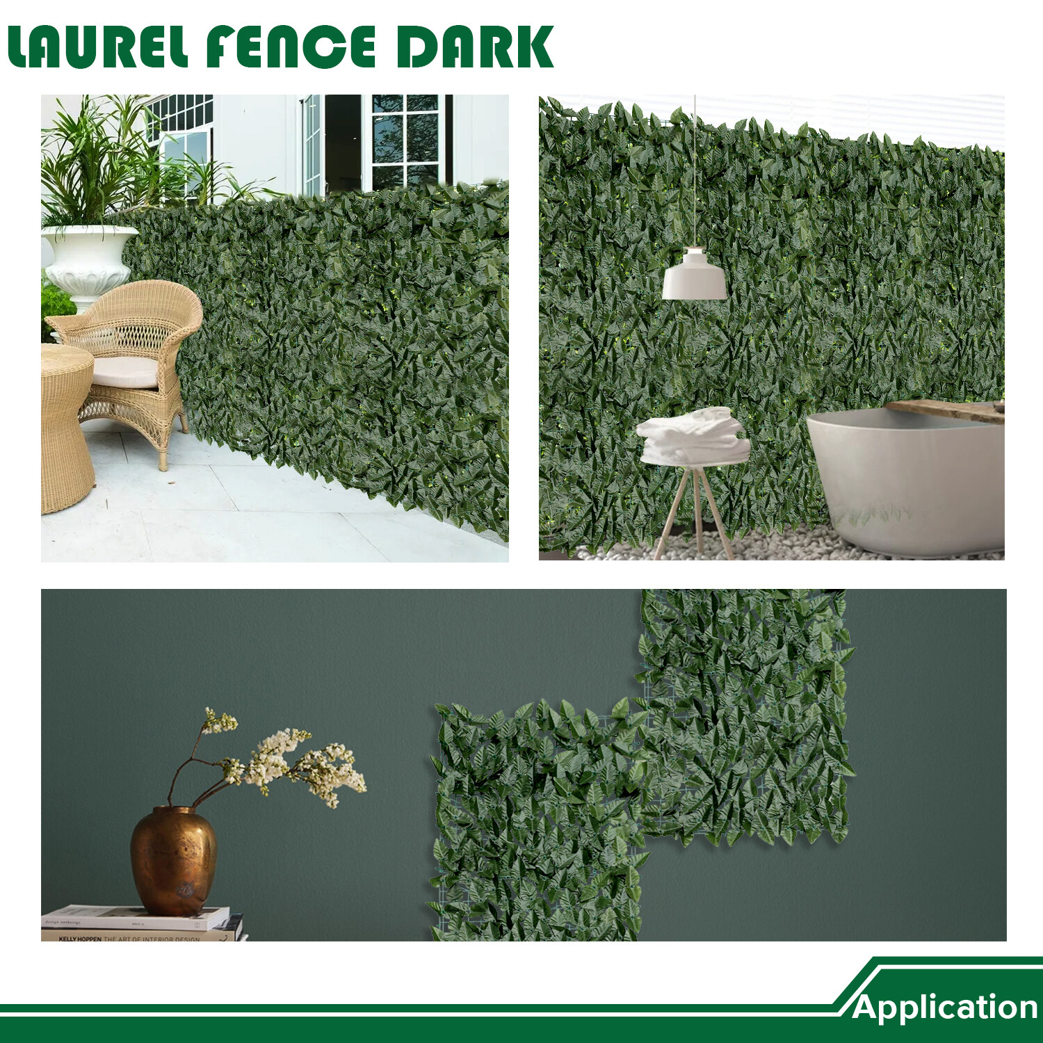 4’x8′ Artificial Dark Faux Laurel Leaves Privacy Fence Screen w/ Mesh Backing