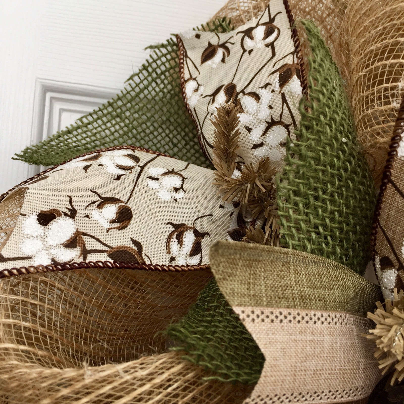 Southern Charm Cotton Blossom Burlap Deco Mesh Handmade Wreath