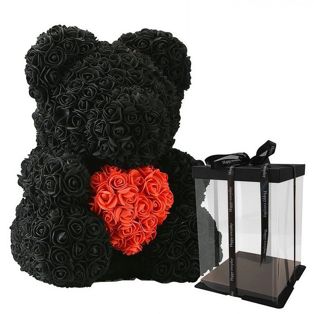 Large 16 inch Rose Bear Rose Teddy Bear Artificial Flower Girlfriend Gift Black