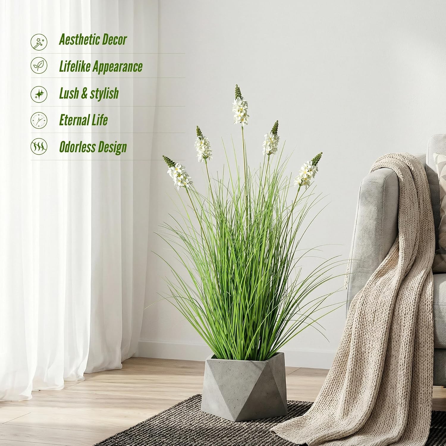 Artificial Plants Indoor Tall Grass Plants with Hyacinth Flower 35.4In Tall
