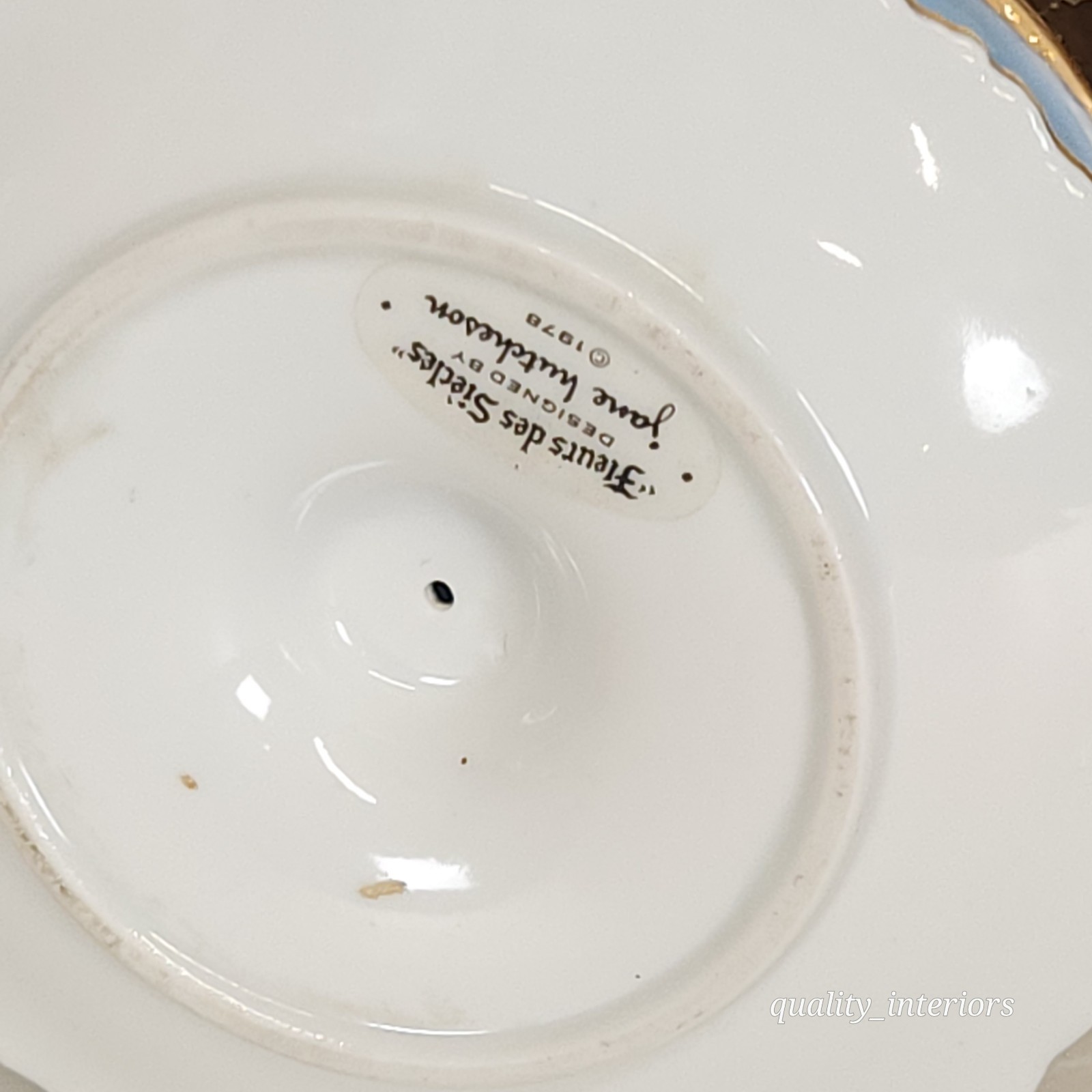 Pair Jane Hutcheson for Gorham Blue 2 Handled Teacup & Saucer Floral Arrangement