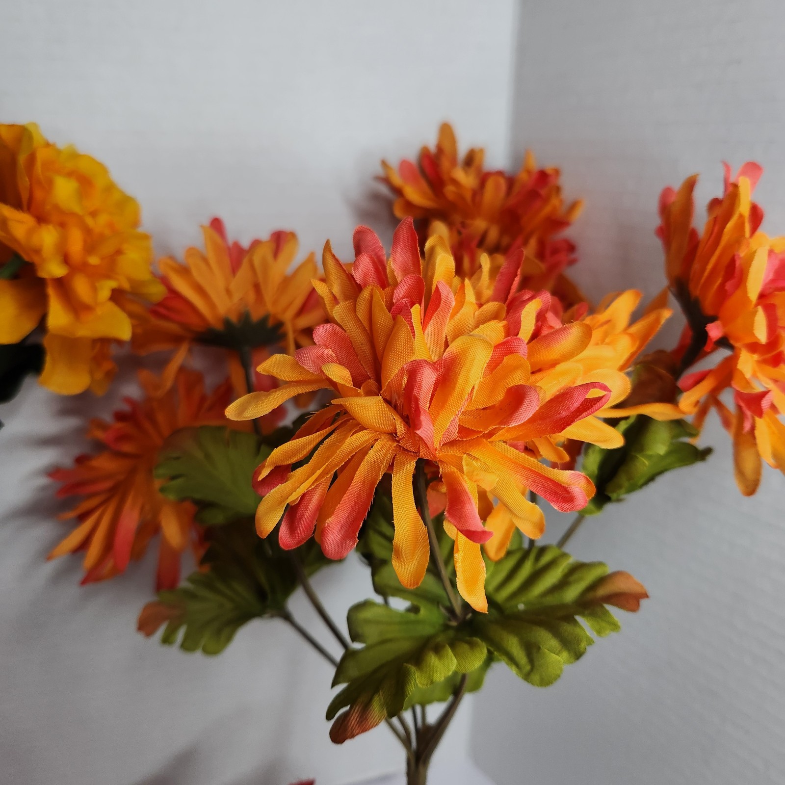 Artificial Fall Flowers Lot Orange Daisy Maple Leaves Autumn Decor Floral Stems