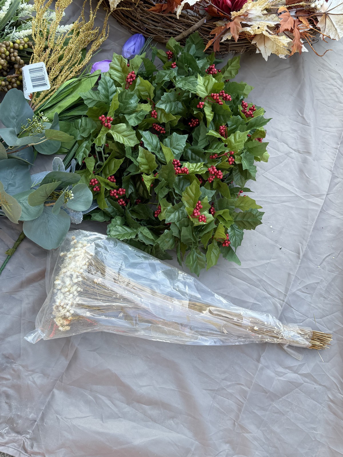 Large Mixed Lot of Artificial Flowers, Greenery, Wreath Bases & Craft Floral