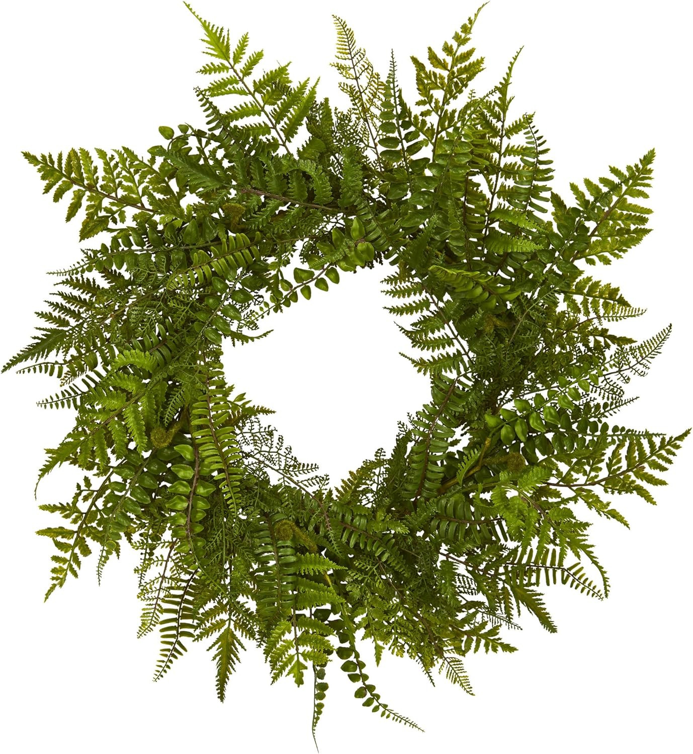24In. Mixed Fern Artificial Wreath, Green
