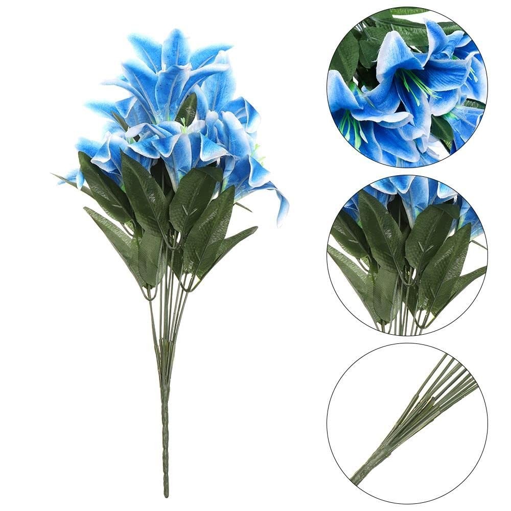 2 Bouquets 10 Heads Silk Lilies Artificial Flowers Fake Wedding White 17.7 In