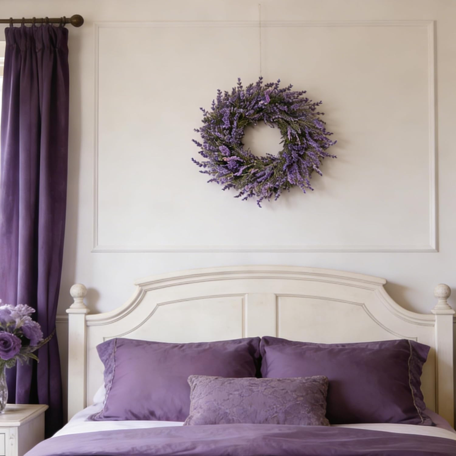 26″ Purple Lavender and Eucalyptus Wreath – Artificial Farmhouse Front Door Deco