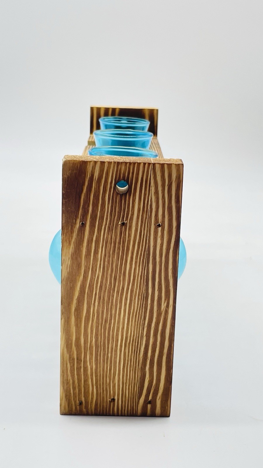 Plant Terrarium Propagation Wood Stand Tabletop Planter 3 Bulb Blue Glass Vase