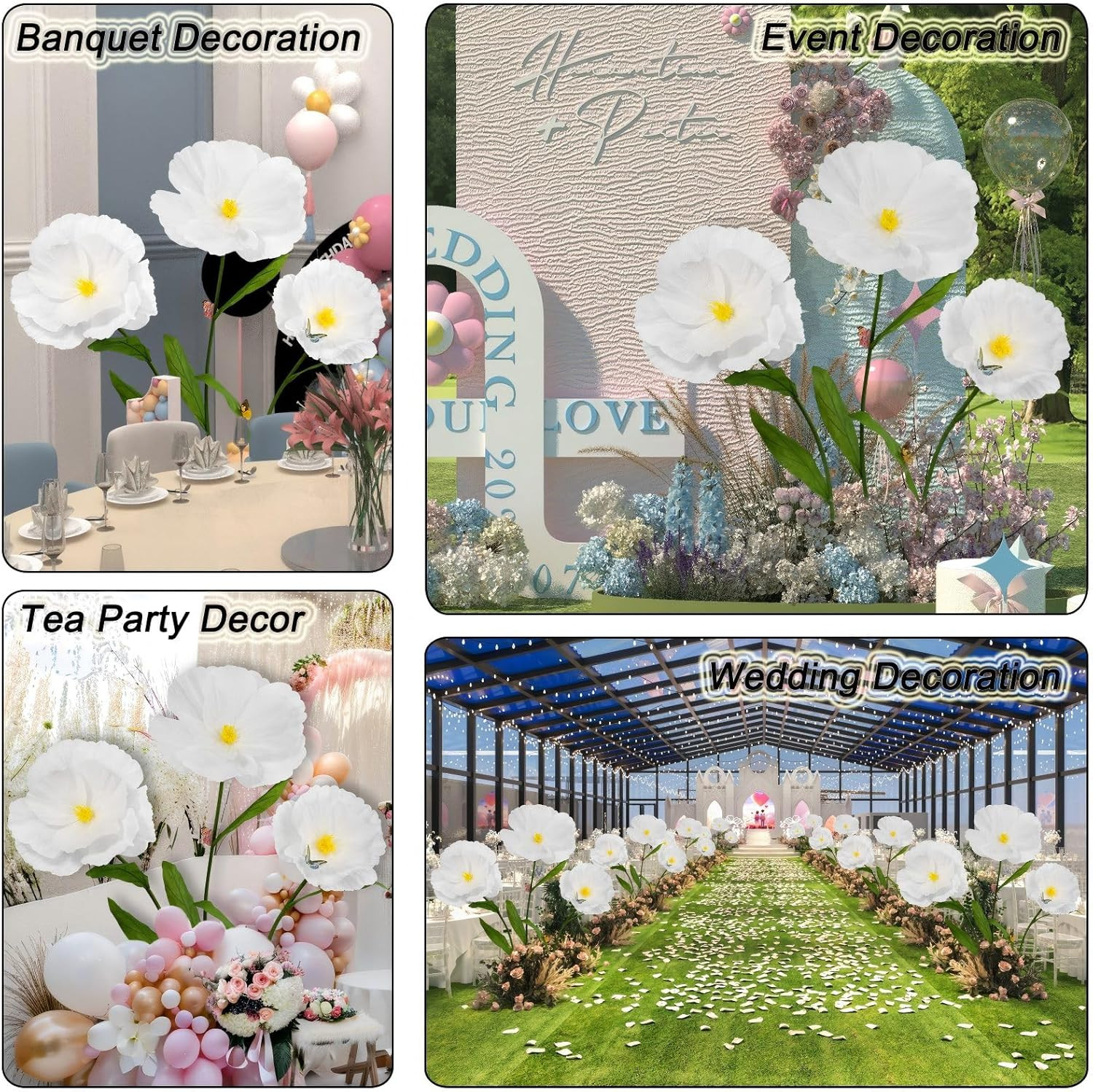 5.8 Ft Giant White Paper Poppy Flowers for Wedding & Home Decor