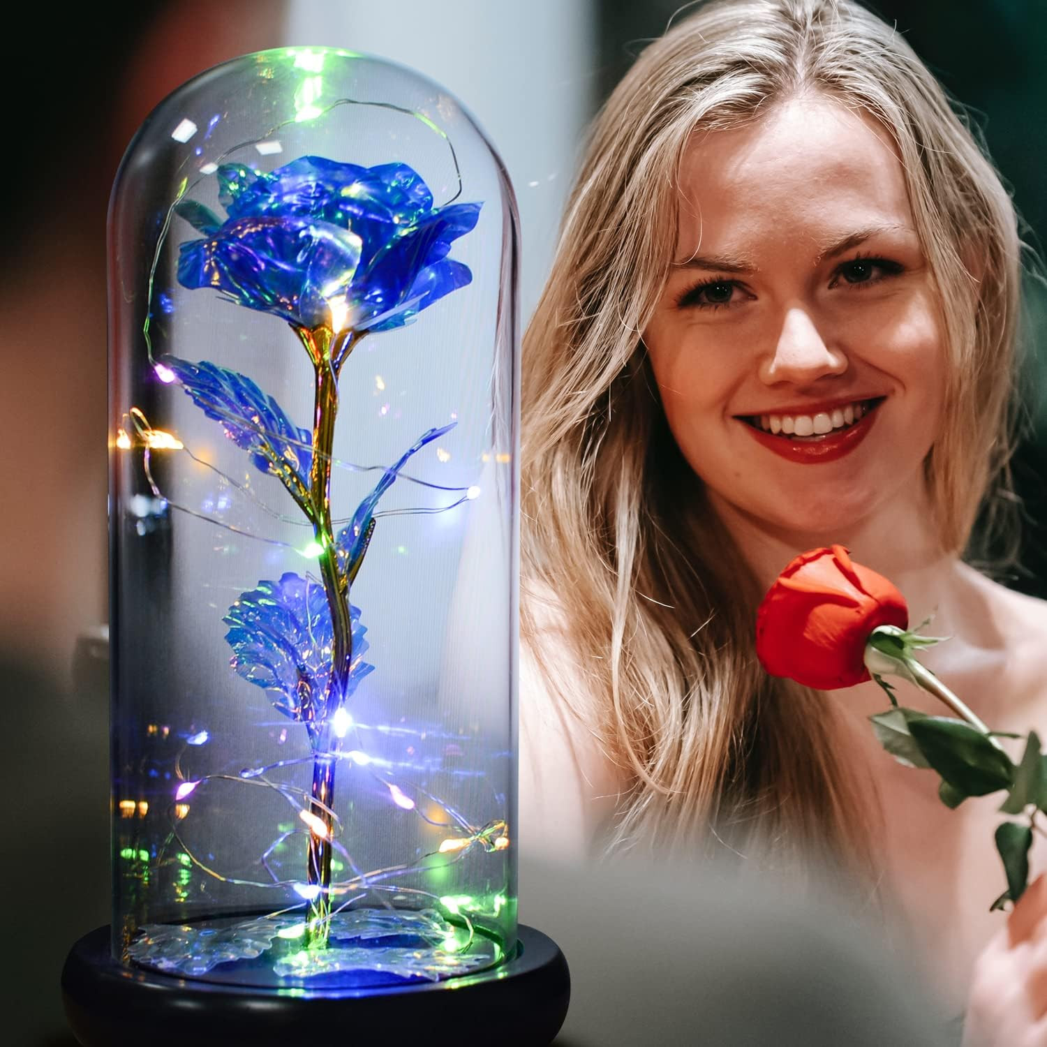 Beauty and Beast Rose,Galaxy Flower Rose Gift for Girlfriend，Glass Flower Roses，