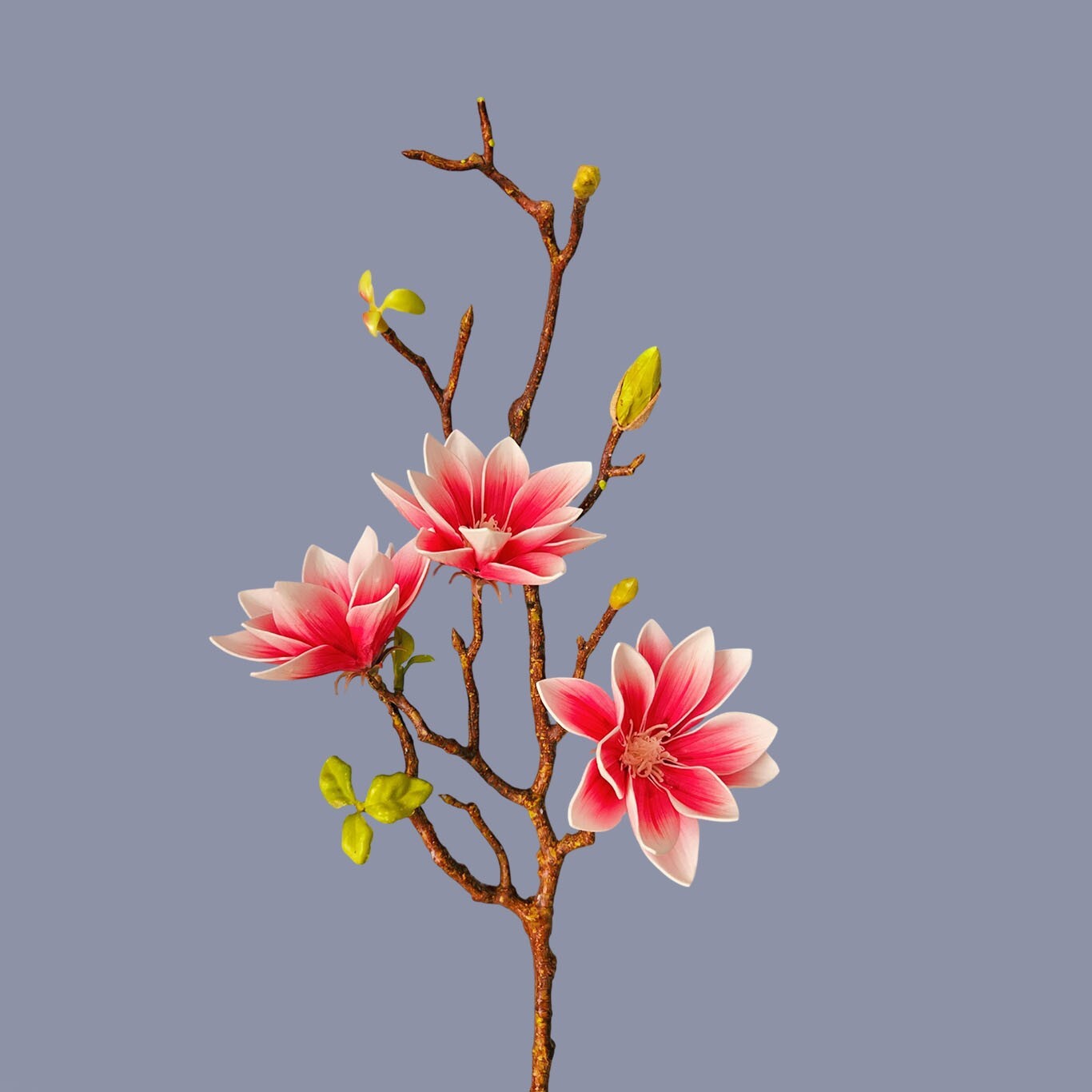 3Pcs-Artificial Magnolia Flowers, 9 Blooms, Long Bendable Stems for Décor